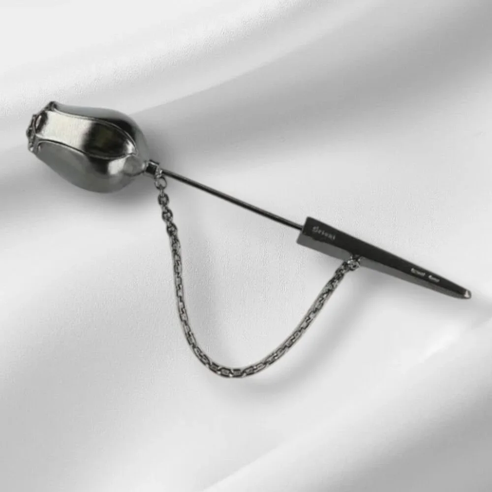 BRIONI Sterling Silver 925 Lapel Tie Stick Suit Pin Gunmetal Rose Bud Minimalist - Picture 5 of 16